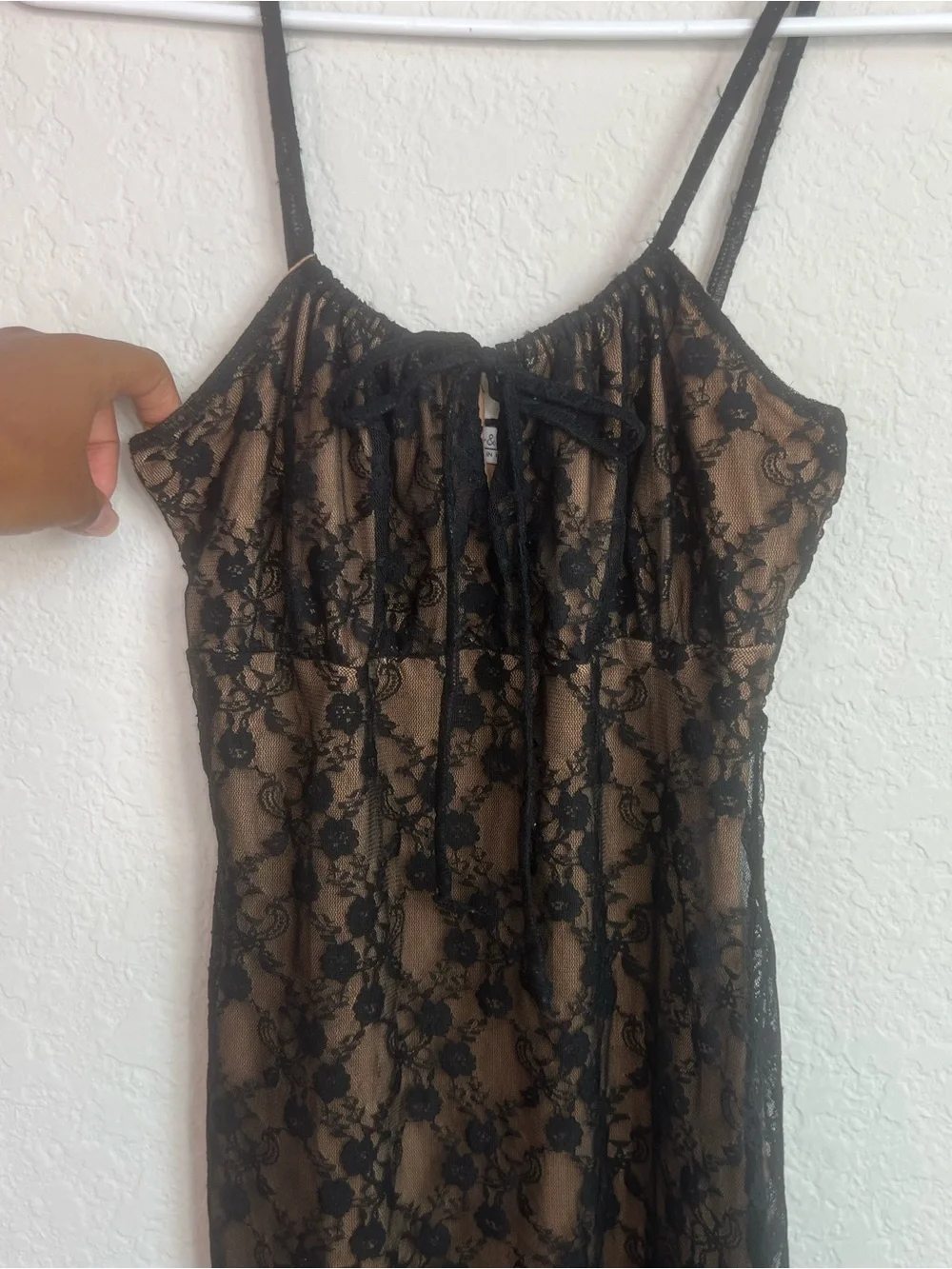 Coquette Romantic Black Lace Nude Lined Slip Style Dress Fairycore Whimsigoth